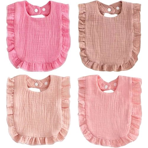 PandaEar 4 Pack Muslin Baby Bibs, Absorbent Bandana Drool Bibs for Girls, Soft Cotton Adjustable Teething & Feeding Bib for Newborns & Toddlers