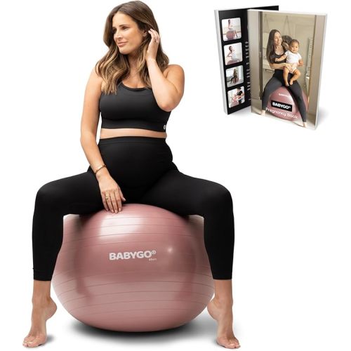 BABYGO Birthing Ball - Pregnancy Yoga Labor & Exercise Ball & Book Set Trimester Targeting, Maternity Physio, Birth & Recovery Plan Included Anti Burst Eco Friendly