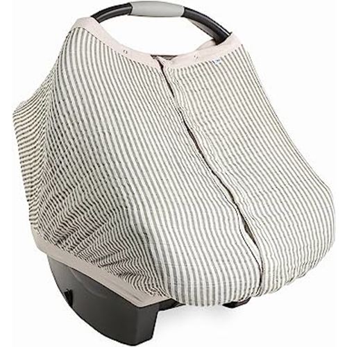 Little Unicorn 100% Cotton Muslin Car Seat Canopy | Super Soft Lightweight Cover with Window | Breathable | Magnetic Closure | Baby and Infant | Machine Washable | Shower Gift | Grey Stripe