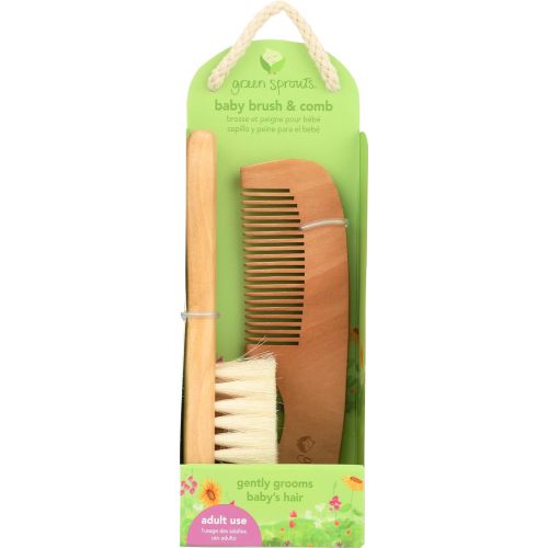 green sprouts Baby Brush & Comb Set | Gently grooms baby's hair | Made of natural wood and bristles