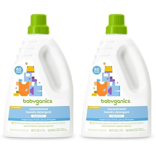 Babyganics 3X Baby Laundry Detergent,HE compatible,Stain-Fighting,Fragrance Free,60 Fl Oz,(Pack of 2)