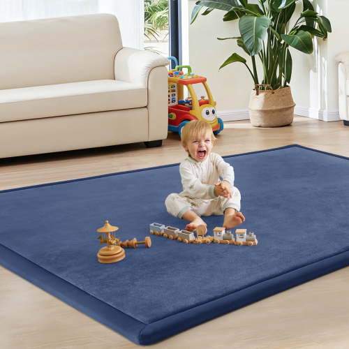 Teler Baby Play Mat for Floor, 1.3" Thick Foam 50"×50" Playmat, Ultra-Soft Plush Feel & Non-Slip Backing Safe for Infants, Toddlers Crawling, Navy Blue