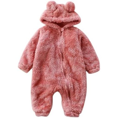 VERNILLA Newborn Baby Bear Fleece Romper One-Piece Footies Jumpsuit Pajama Infant Outfit for Baby Boys Girls