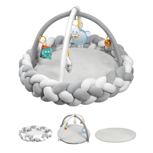 Baby Activity Gym Center, Play Mat with 7 Detachable Toys, Tummy Time Mat Promotes Sensory Exploration, Motor Skills, Infant Newborn Gift