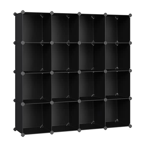 SONGMICS Cube Storage Organizer, Set of 16 Plastic Cubes, Closet Organizers and Storage, Room Organization, Bedroom Living Room, 12.2 x 48.4 x 48.4 Inches, Black ULPC44BK