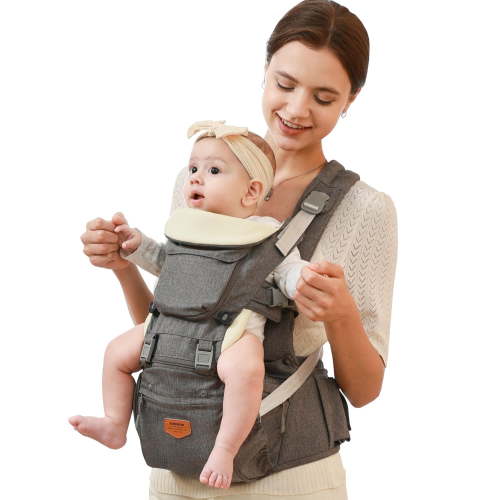 Sunveno 6-in-1 Ergonomic Baby Carrier with Hip Seat for Newborn and Toddlers, Gray, One Size