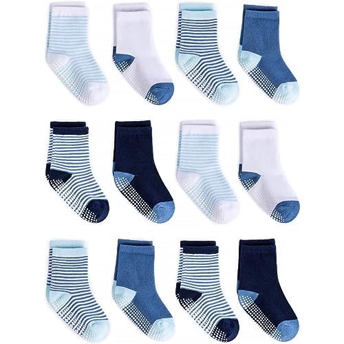 ZAPLES Baby Non Slip Grip Crew Socks with Anti Skid Soles for Infants Toddlers Kids Boys Girls