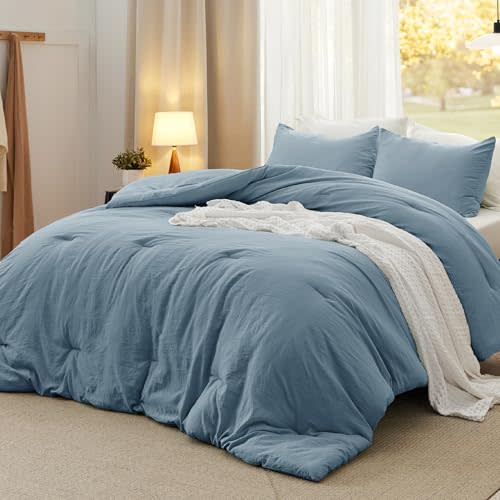 Bedsure Full Comforter Set, Dusty Blue Soft Prewashed Bedding for All Seasons, 3 Pieces GentleSoft™ Bed Set, 1 Lightweight Comforter (82"x86") and 2 Pillowcases (20"x26")