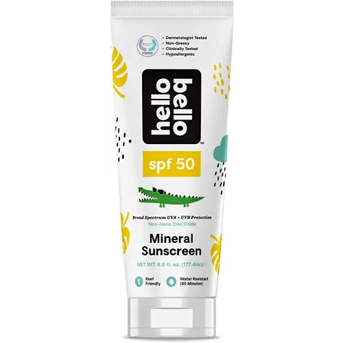 Hello Bello Mineral SPF 50 Sunscreen Lotion I Broad Spectrum UVA/UVB Protection, Water Resistant and Reef Friendly Sun Protection for Babies and Kids I 6 Fl Oz (1 Pack) (101237)