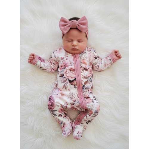 Baby Girls Zippered Sleepers Water Color Vintage Floral Feminine Pajamas Shower and Birthday Gift  Ideas (More Arriving Late March)