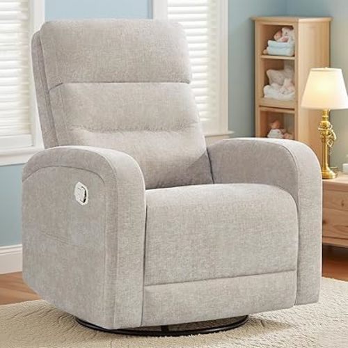 Swivel Rocker Recliner Glider Rocking Chair Nursery, Manual Swivel Recliner Chairs for Living Room, Camel Nursery Rocking Chairs Recliner, Chenille Fabric