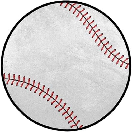 Pardick Baseball Rug Round 3ft Circle American Sport Area Rug for Men Living Room,Kids Boys Bedroom Playroom Home Decor Sports Baseball Pattern Nursery Rug White (36.2 inch)