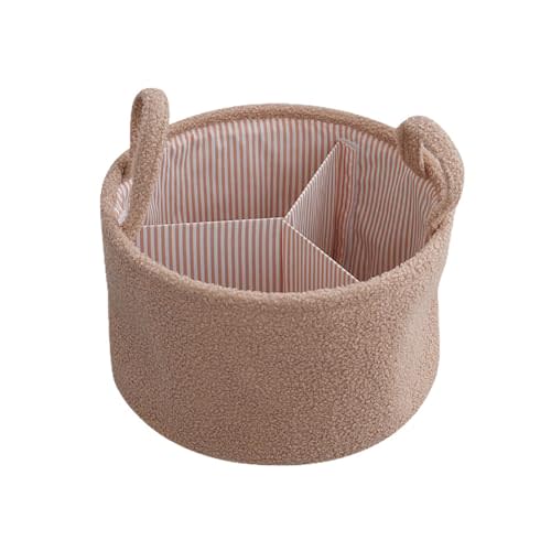 MOMIGO Baby Diaper Caddy Organizer - Stylish Round Shape Nursery Storage Basket for Diapers and Baby Wipes, Diaper Stacker Car Organizer, newborn nursery Gift (Brown)