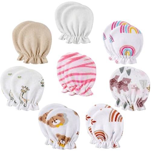 8 Pairs Newborn Baby Mittens No Scratch, Cotton Baby Gloves Infant Mittens for Boy & Girl Newborn Essentials for 0-6 Months
