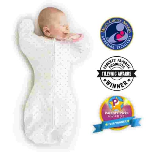 SwaddleDesigns Transitional Swaddle Sack with Arms Up Half-Length Sleeves and Mitten Cuffs, Better Sleep for Baby Girl, Tiny Triangles Shimmer, Pink Small, 0-3 Mo, 6-14 lbs