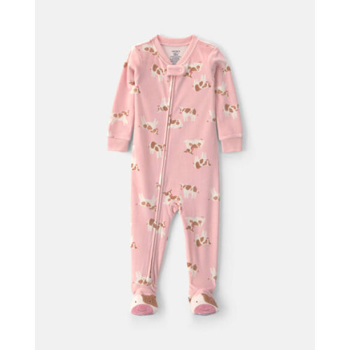 Baby Girl 1-Piece Cow 2-Way Zip DreamPlush Snug Fit Footed Pajama - Pink | Carter's
