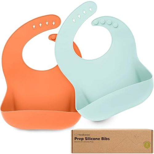 KeaBabies 2-Pack Silicone Bibs for Babies, Toddlers Girl, Boy (Amaze) | Sturdy Food-Grade Baby Bibs for Eating, Large Food Catcher, Easy Clean & Put On, Waterproof Baby Feeding Essentials, BPA-Free