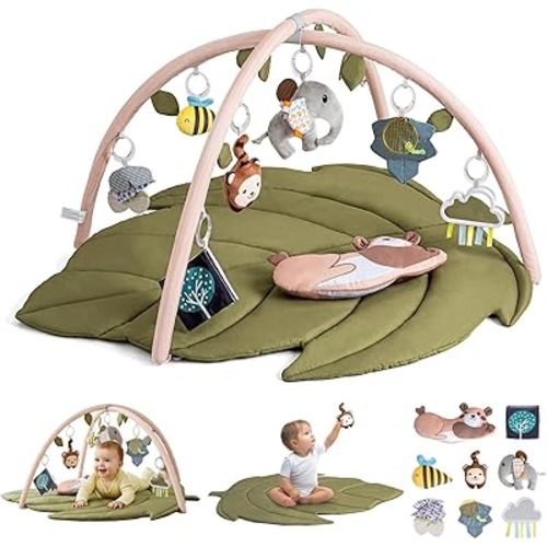 Infant Activity Center for Newborn to Develop Motor Cognition Leaves Leaf-Shaped Baby Play Gym & Activity Mat Extra Large Tummy Time Mat with 8 Detachable Toys