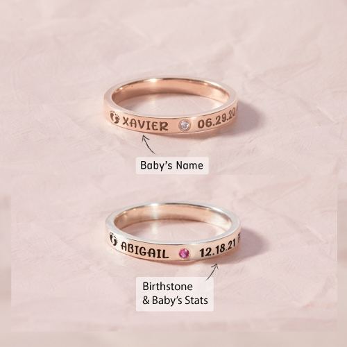 New Mom Ring, Baby Name Ring With Birthstone, First Mothers Day Gift, First Time Mom Gift,Baby Stats Ring New Mother Jewelry,1st Mothers Day