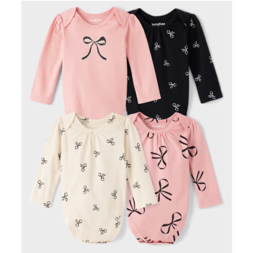 Baby Girls Long Sleeve Bow Bodysuit 4-Pack - PINK | The Children's Place