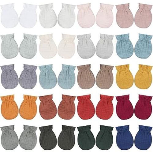 Muslin Baby Mittens for Newborn 100% Cotton No Scratch Soft Breathable Infant Gloves for Boys Girls 0-6 Month
