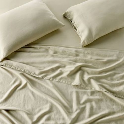Queen 100% Linen Sheet Set Light Olive Green - Casaluna™