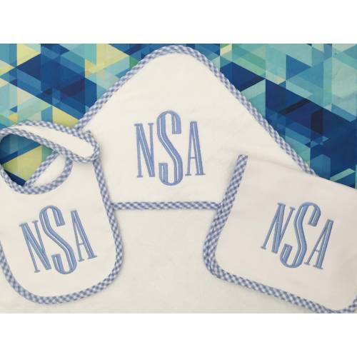 Monogrammed Terry Cloth Baby Gift Set, Gingham Bib, Burp Cloth