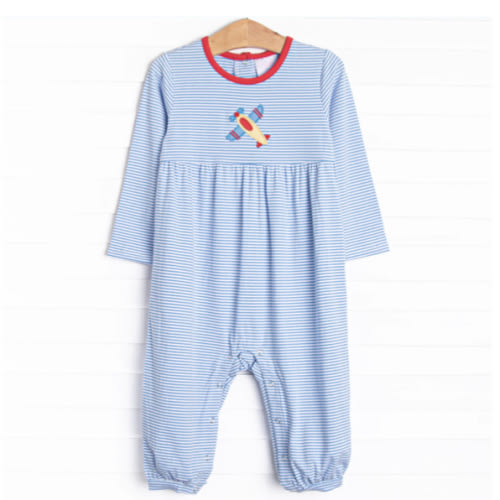 Propeller Pilot Applique Romper, Blue – Stitchy Fish
