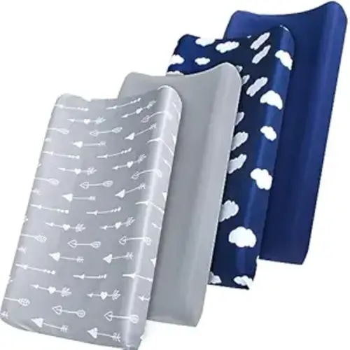 Changing Pad Cover 4-Pack, 32"x16", Polyester, Multi-Color | Soft Polyester Fabric, Breathable Material, Snug Elastic Fit, Machine Washable, Fits 32"x16" Changing Pads