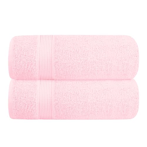 Belizzi Home Cotton 2 Pack Oversized Bath Towel Set 28x55 inches, Large Bath Towels, Ultra Absorbant Compact Quickdry & Lightweight Towel, Ideal for Gym Travel Camp Pool - Pink