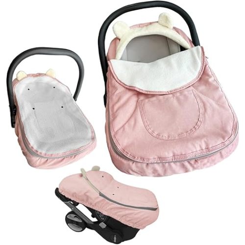 Car Seat Covers for Babies,Winter Baby Car Seat Cover Infant Carseat Covers Canopy,Universal Baby Carrier Cover for Girl Boy Carseat,Newborn Shower Gift-Pink