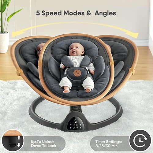 Baby Swings for Infants, Fasonbaby Bluetooth Infant Swing with Music Speaker with 3 Seat Positions, 5 Speeds and Remote Control - Portable Baby Swing for Indoor and Outdoor (Black)