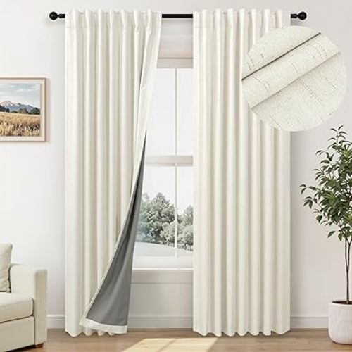 Room Darkening Curtains 72 Inch Length 2 Panel Burg for 70 Inch Size Not Cover Heat Vent Linen Blackout Insulated Thermal Curtain for Winter Cold Weather Neutral Black Out Drape for Bedroom 6FT Long