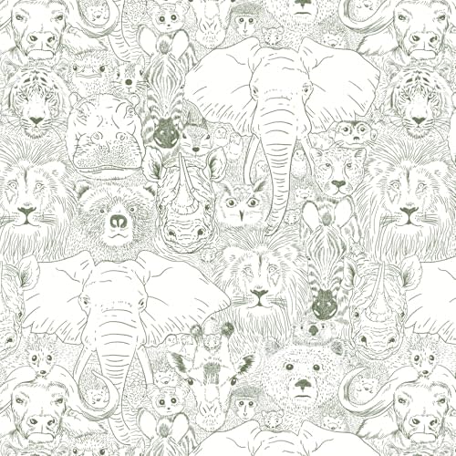 Fiula Peel and Stick Wallpaper Green Contact Paper Jungle Animal Safari Wallpaper Dark Green Textured Removable Self Adhesive Wall Paper for Nursery Kids Room Bedroom Cabinet Vinyl Roll 17.3"x78.7"