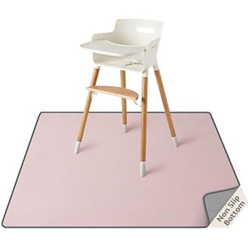 Blissful Diary Baby Splat Mat for Under High Chair, 50.4 x 50.4 Inch Wipeable Splash Mat, Waterproof and Washable, Anti-Slip Floor Protector, Blush Pink