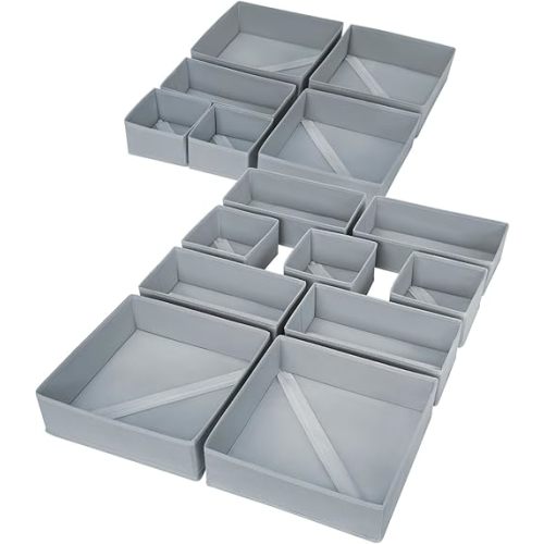 DIMJ Drawer Organizer Clothes, 15 Pack Underwear Organizer, Foldable Closet Bins, Sock Organizer Bra Cube, Fabric Dresser Box for Clothes, Bra, Socks, Tie (Grey)