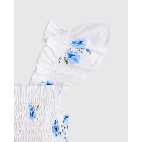 100% Organic Cotton Poplin Smocked Dress in Romantic Stems