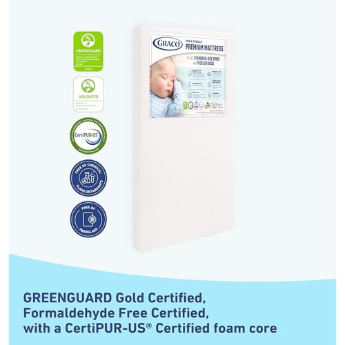 Graco Premium Crib & Toddler Mattress – GREENGUARD Gold Certified, CertiPUR-US Certified Foam, Machine Washable, Water-Resistant and Removable Cover, Fits Standard Full-Size
