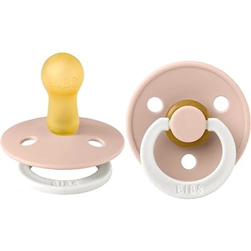 BIBS Pacifiers | Natural Rubber Baby Pacifier | Set of 2 BPA-Free Soothers | Made in Denmark | Blush Glow | Size 0-6 Months