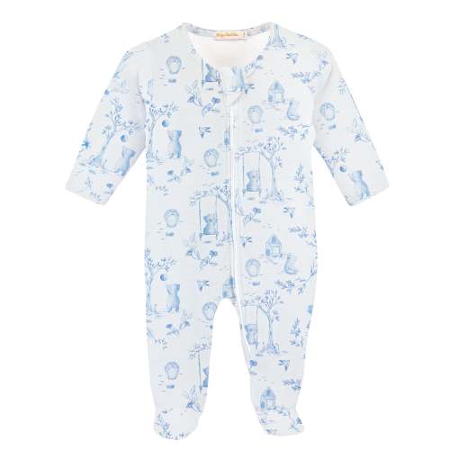 Blue Bear Toile de Jouy Zipped Footie- NB