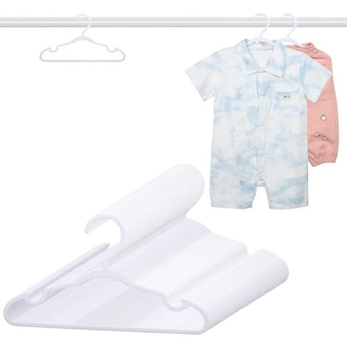 60 Pack White Baby Hangers 11.42 Inch - Kids Non-Slip Clothes Hangers for Infant & Child, Durable Plastic Children's Hangers for Closet, Pants, Coats, Skirts
