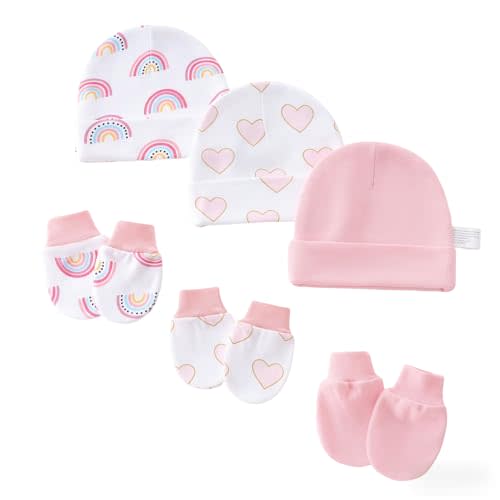 3-Pack Baby Hats Mittens Cotton Premature Caps Warm Newborn Beanie Infant Hat for 0-6 Month Boy Girl Toddler