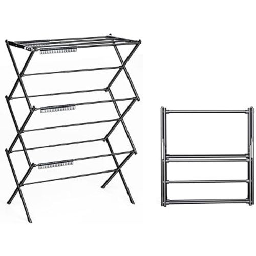 3 Tier Clothes Drying Rack, Foldable Drying Rack Clothing, 40" x 28.8" x 14.2",Indoor & Outdoor Laundry Drying Rack,Space-Saving, Collapsible & Portable,Pure Black
