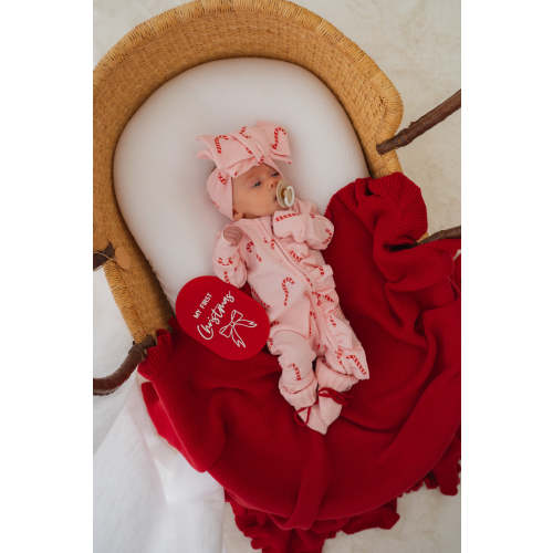 Frill Zip Romper | Pink Candy Cane Waffle – Little and Fern