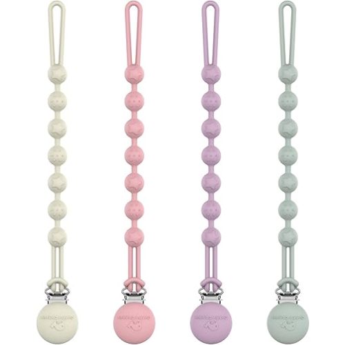 Cuddle Campus Silicone Pacifier Clip Holder with One Piece Design, Pack of 4 Soft Flexible Binky Clips with Texture for Baby Boy and Girl (6M+)