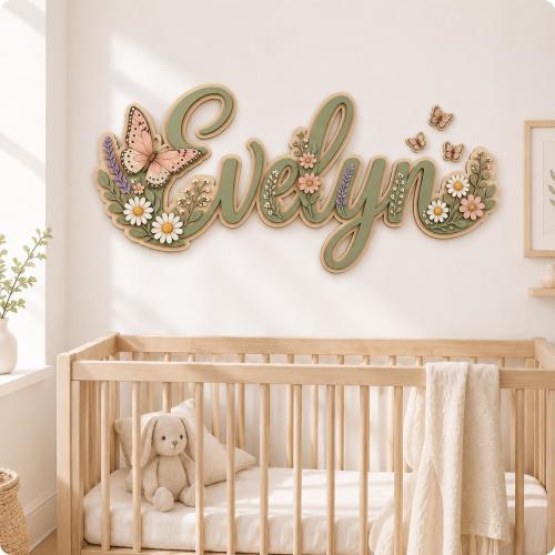 Personalized Butterfly Name Sign, Custom Baby Girl Nursery Decor, Floral Wooden Name Plaque, Butterfly Wall Art Gift