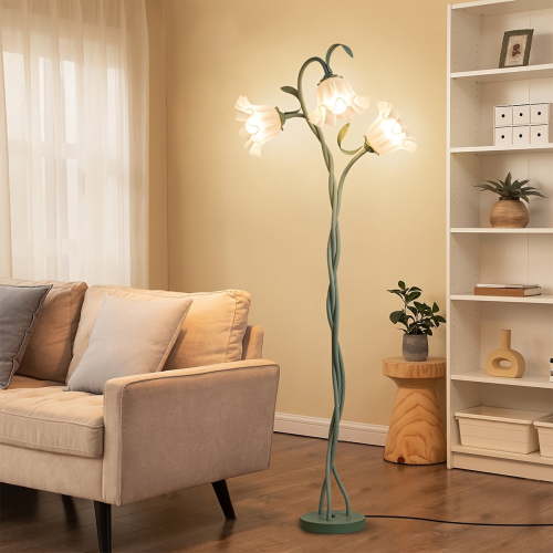 Art Deco Flower Floor Lamp, Flexible Arm DIY Shape, 3-Color Temperature LED, Matte Metal & Plastic, Adjustable Lighting for Bedroom, Living Room, Study, Hotel Decor, Button Control