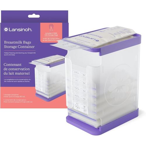 Lansinoh Breastmilk Storage Container with Quick-Freeze Tray, Stores up to 10 Breast Milk Bags, Made Without BPA/BPS, Freeze Bags Vertically and Horizontally, Includes 5 Milk Bags