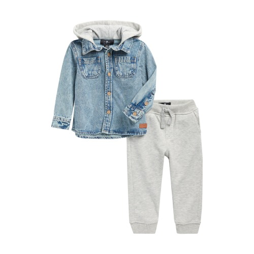 Denim Hooded Shirt & Joggers Set