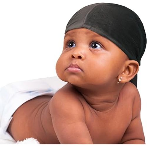 TITAN Baby Satin Du-Rag – Ultra Stretch Tailored Fit for Infants and Toddlers, Extra Long Tail, Soft & Breathable Silky Satin Head Wrap for Boys and Girls, Black